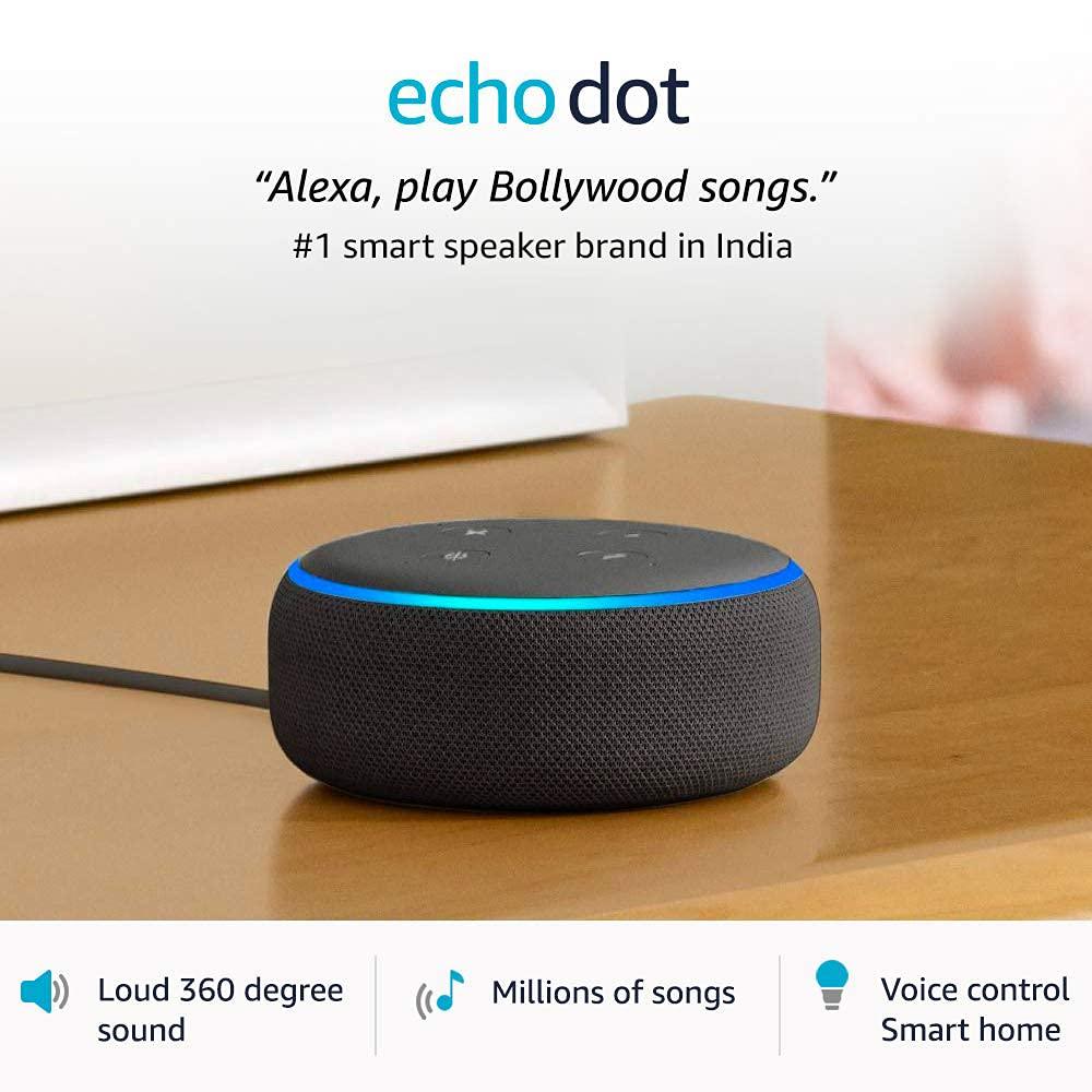 Amazon Echo Dot (3rd Gen) - #1 smart speaker brand in India with Alexa (Black) Get 1 AVITA BULB FREE (WORTH rs-1299) Exclusive for Deals plant customers.-Audio Speakers-dealsplant