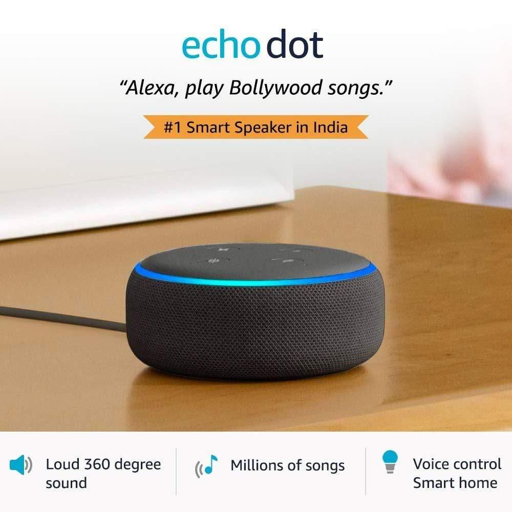Amazon Echo Dot (3rd Gen) - #1 smart speaker brand in India with Alexa (Black) Get 1 AVITA BULB FREE (WORTH rs-1299) Exclusive for Deals plant customers.-Audio Speakers-dealsplant