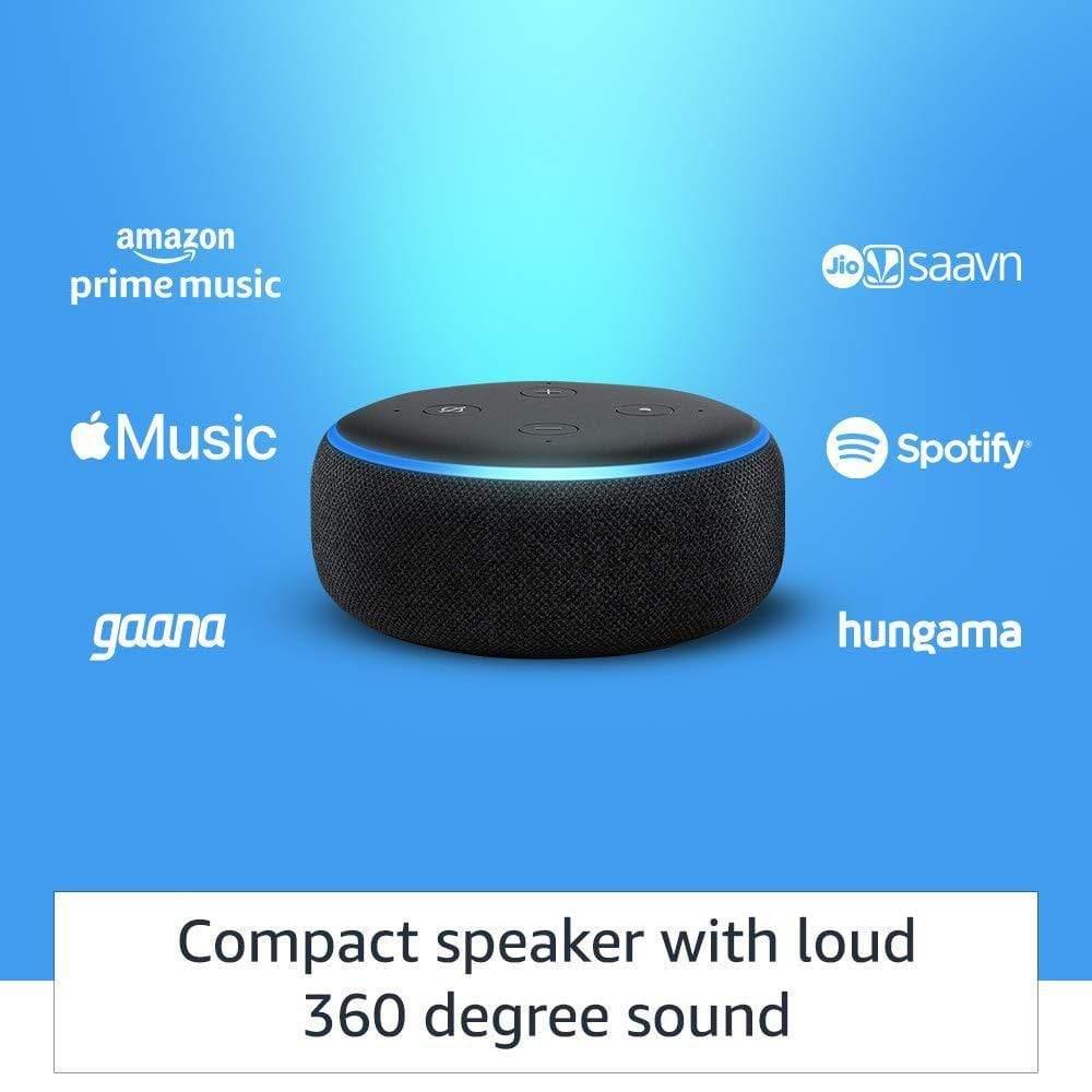 Amazon Echo Dot (3rd Gen) - #1 smart speaker brand in India with Alexa (Black) Get 1 AVITA BULB FREE (WORTH rs-1299) Exclusive for Deals plant customers.-Audio Speakers-dealsplant