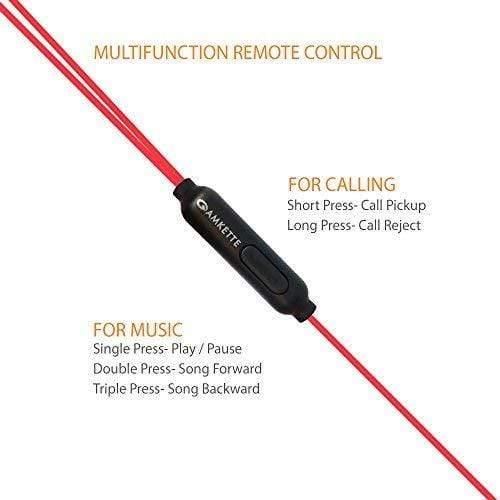 Amkette Ergo Fit E7 in- Ear Earphones Designed for Comfort with Mic and Remote Control (Black)-Earphone-dealsplant