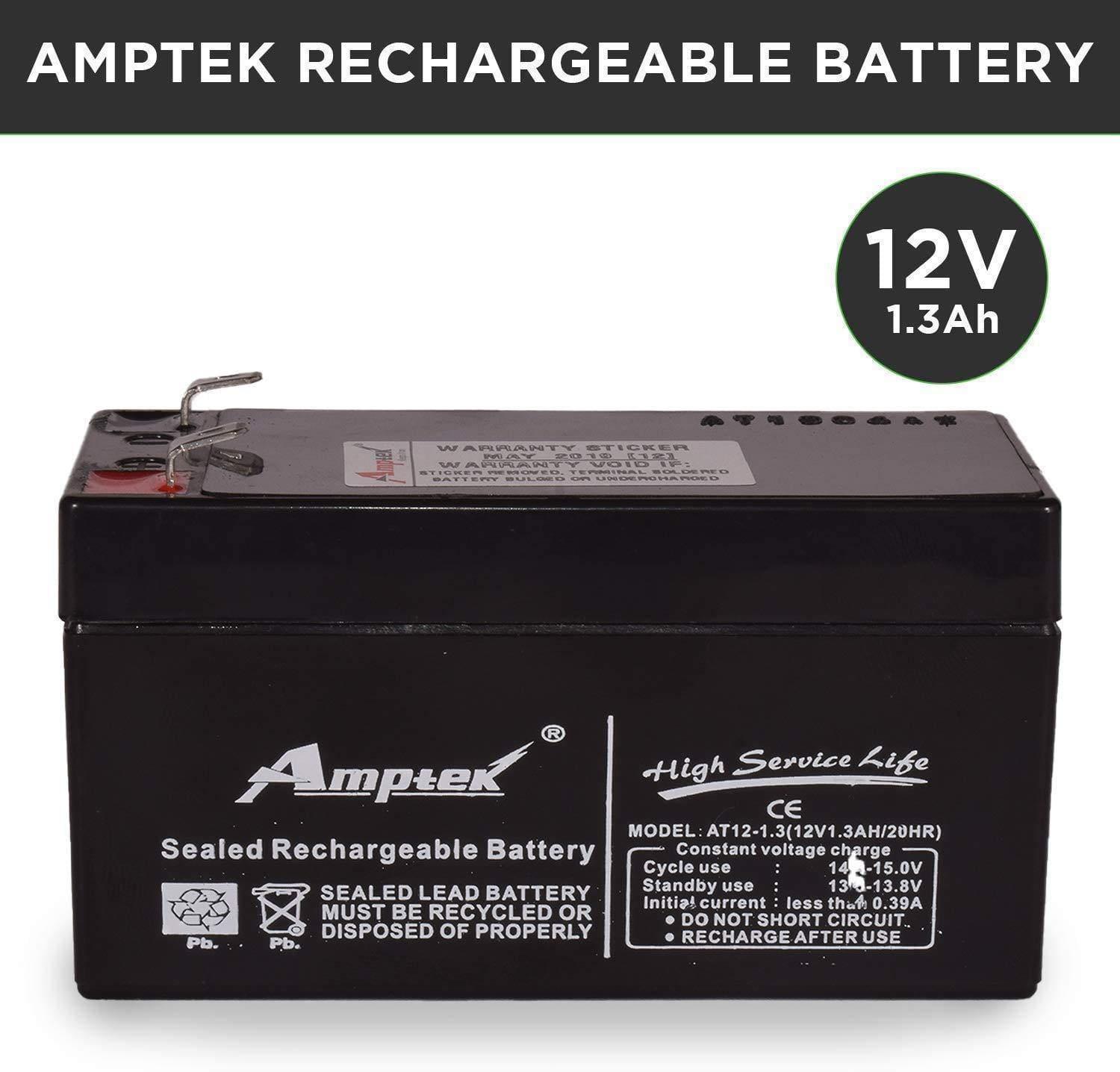 Amptek 12V 1.3Ah Rechargeable VRLA SMF Battery for Toys & Robotic Projects-Rechargeable Batteries-dealsplant