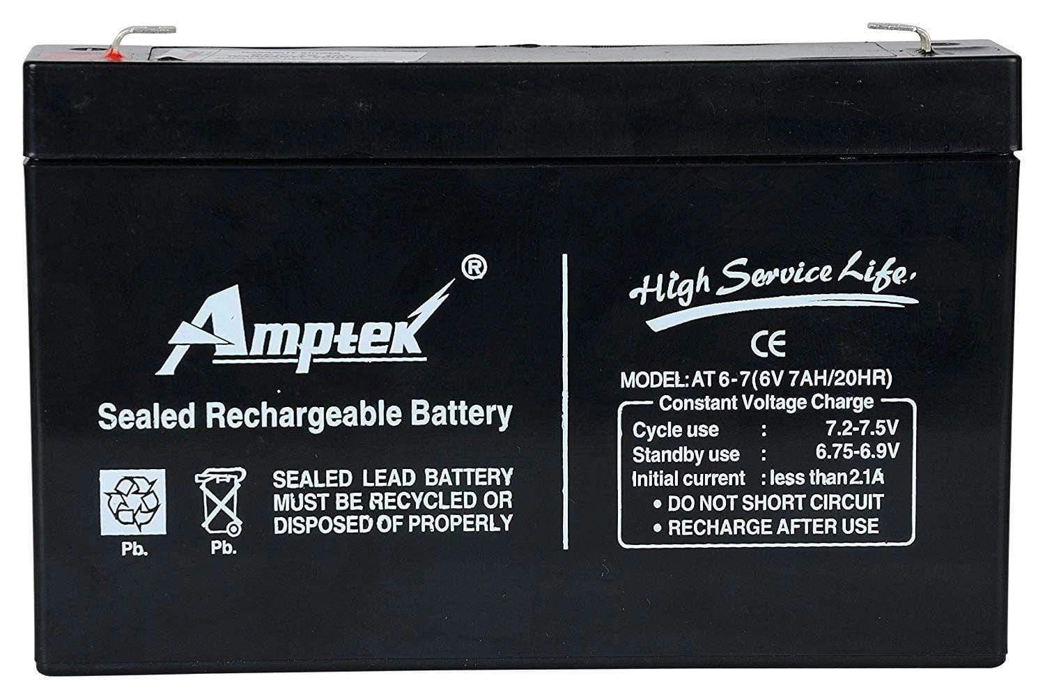 Amptek 6V 7AH Rechargeable VRLA SMF Battery for Toys & Robotic Projects-Rechargeable Batteries-dealsplant