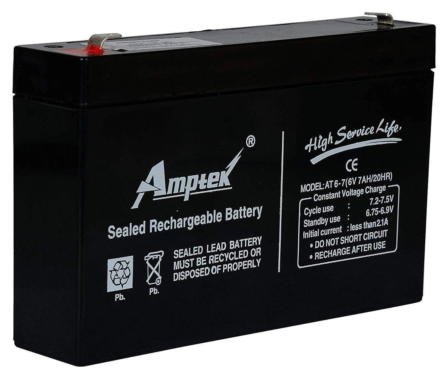 Amptek 6V 7AH Rechargeable VRLA SMF Battery for Toys & Robotic Projects-Rechargeable Batteries-dealsplant