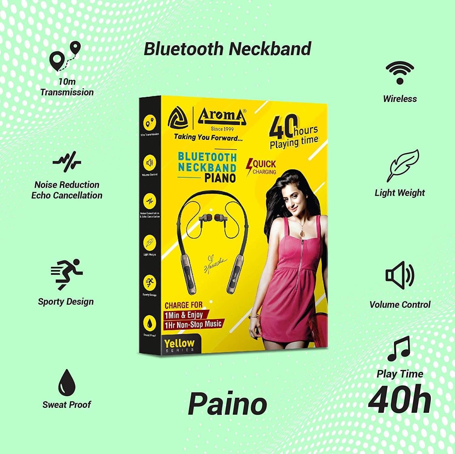 Aroma Piano Yellow Series in Ear Bluetooth Neckband Headphones-BLUETOOTH HEADPHONES-dealsplant
