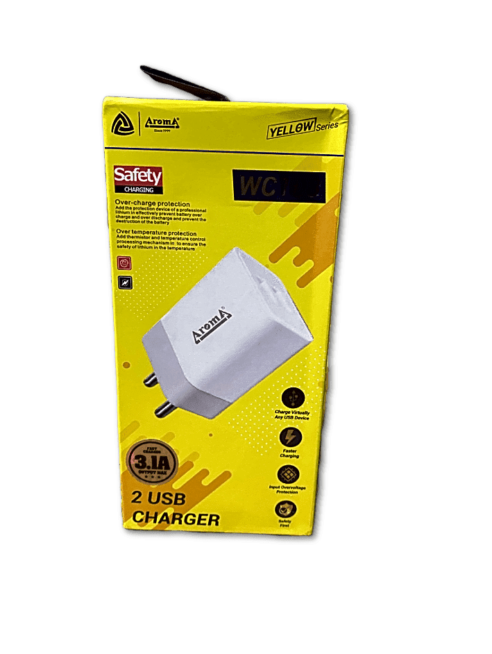 Aroma 3.1A Dual USB Port Fast Charger with Free Micro USB Cable for All Mobiles (6 Months replacement Warranty)-Datacable & Chargers-dealsplant