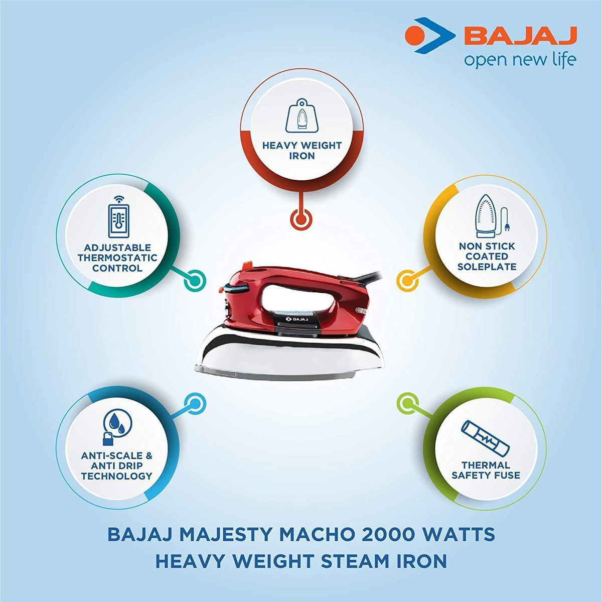 Bajaj Majesty Macho Heavy Weight Steam Iron-Home & Kitchen Appliances-dealsplant