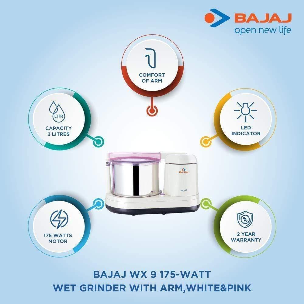 Bajaj WX 9 175-Watt Wet Grinder with Arm,White&Pink-Home & Kitchen Appliances-dealsplant
