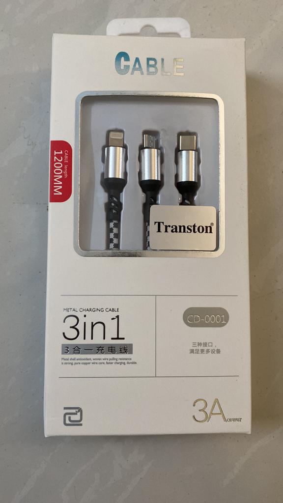 Transton 3 in 1 Cable Nylon Duo Jean Braided Fast, Rapid, Super Charging Cable for Micro USB, i-Phone & Type C Devices. 3.3 ft 3in1 Charging Cable car Multi Charger Cable-CHARGER ADAPTER-dealsplant