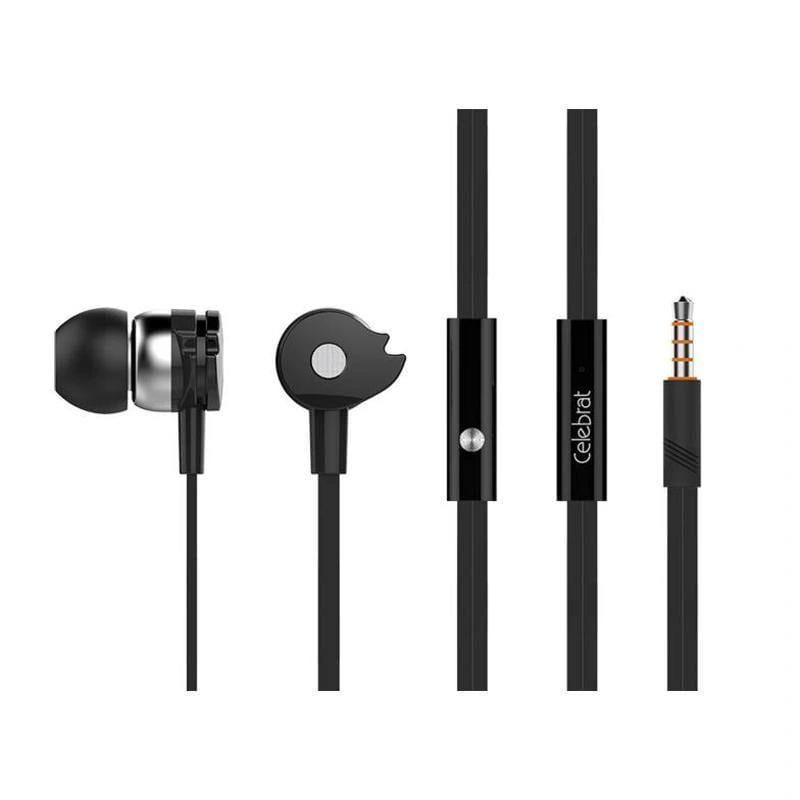 CELEBRAT D1 SLEEK DEEP BASS EARPHONES WITH MIC (D1 Black)-Earphones-dealsplant