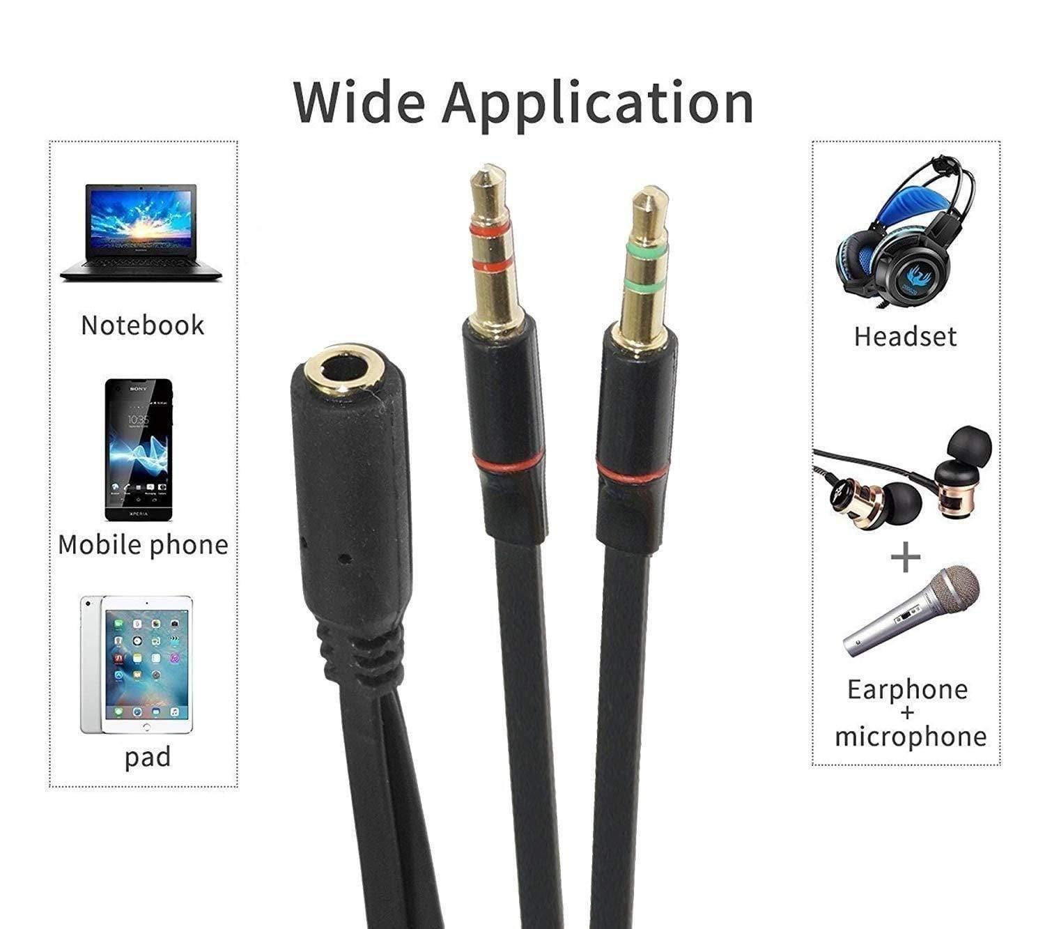 Dealsplant Premium Gold Plated 3.5mm Headphone Earphone 2 Male to 1 Female mic Audio Y Splitter Cable for Laptop / Desktop Computers-Converters-dealsplant