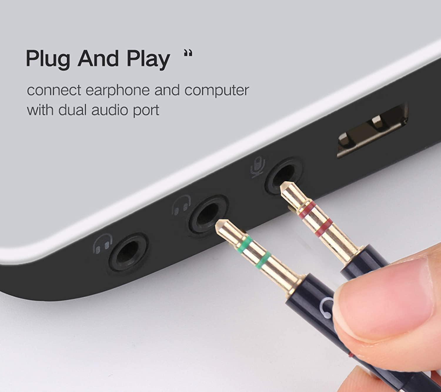 Dealsplant Premium Gold Plated 3.5mm Headphone Earphone 2 Male to 1 Female mic Audio Y Splitter Cable for Laptop / Desktop Computers-Converters-dealsplant