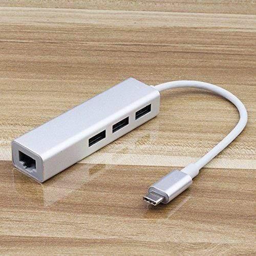 Dealsplant USB C-3-Port USB 2.0 Hub with RJ-45 Adaptor - Type-C to Gigabit Ethernet LAN Network-Ethernet_ Adapter-dealsplant