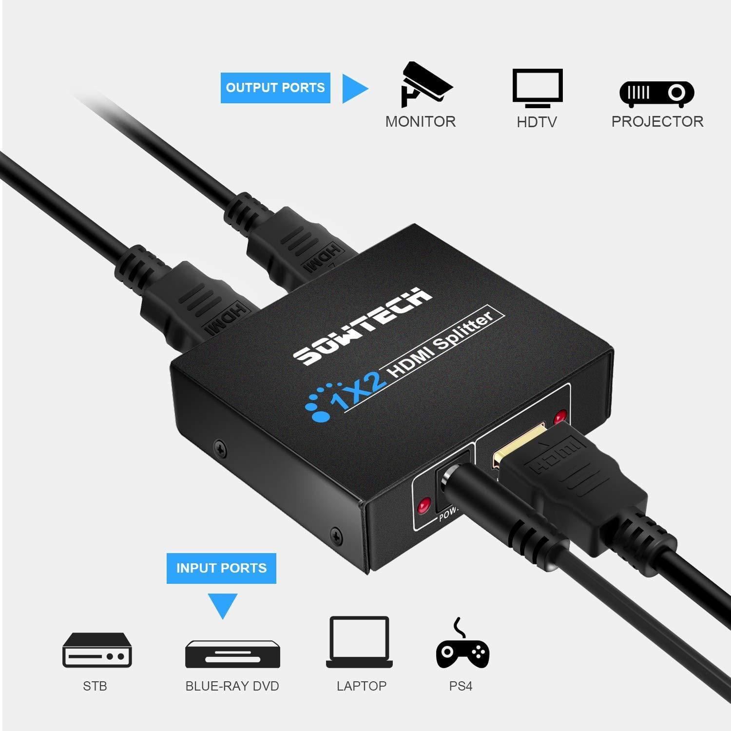 Dealsplant HDMI Splitter 1 in 2 Out Support 3D for Duplicated/Mirror Dual Monitor-HDMI spliter cable-dealsplant