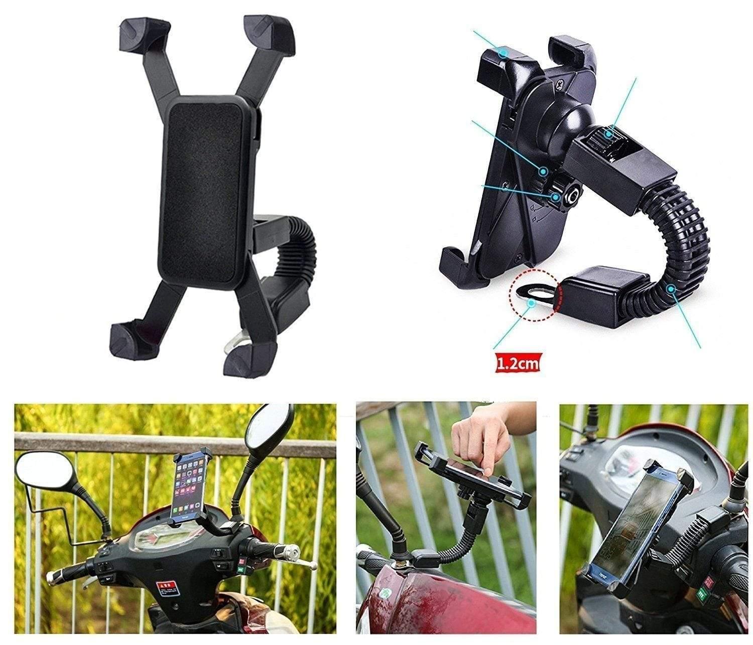 Dealsplant 360 Degree Rotation Universal Motorbike Scooter Mobile Holder Rear view Mirror Mount Stand for All Mobiles-Mobile Accessories-dealsplant