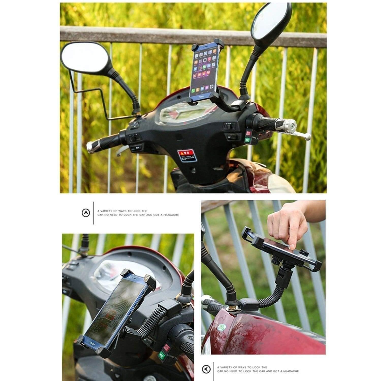 Dealsplant 360 Degree Rotation Universal Motorbike Scooter Mobile Holder Rear view Mirror Mount Stand for All Mobiles-Mobile Accessories-dealsplant