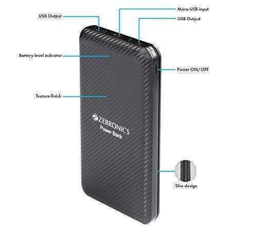 Zebronics 10000mah Slim Power Bank (ZEB-PB10000)-Power Bank-dealsplant