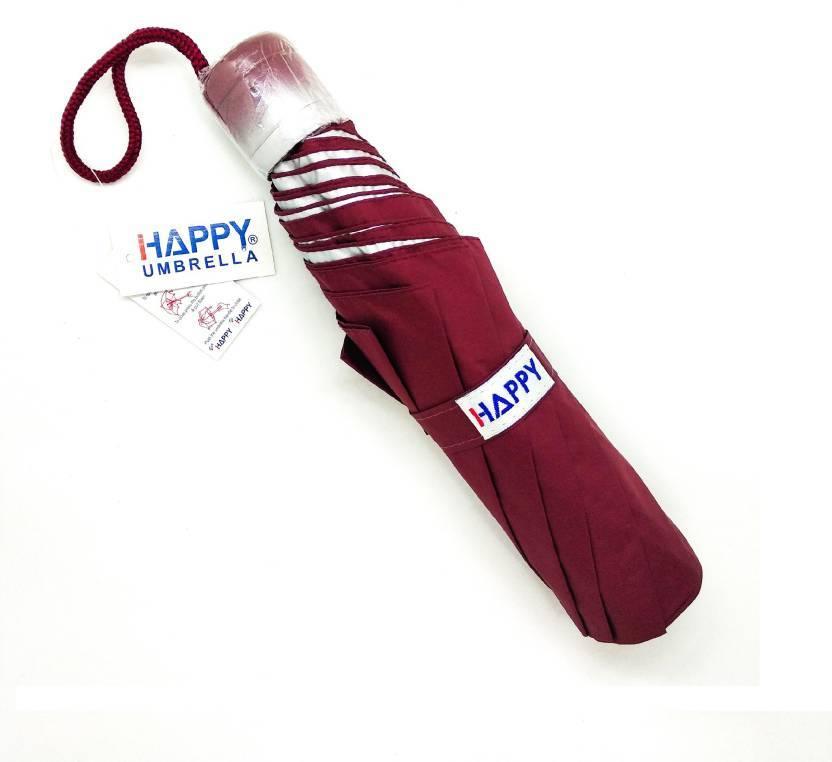 Happy Premium Quality 4 Fold Nylon Umbrella - Plain Color (carry in handbag, smallest size)-Umbrella-dealsplant