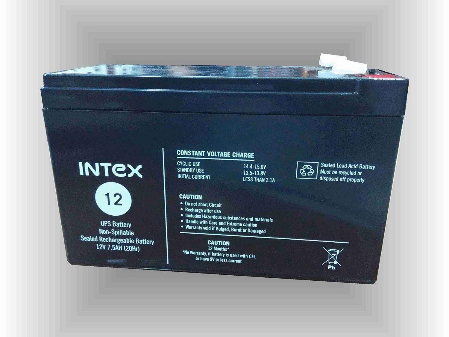 Intex SMF VRLA Battery 12V 7.5AH UPS / Solar Rechargeable Battery-Rechargeable Batteries-dealsplant