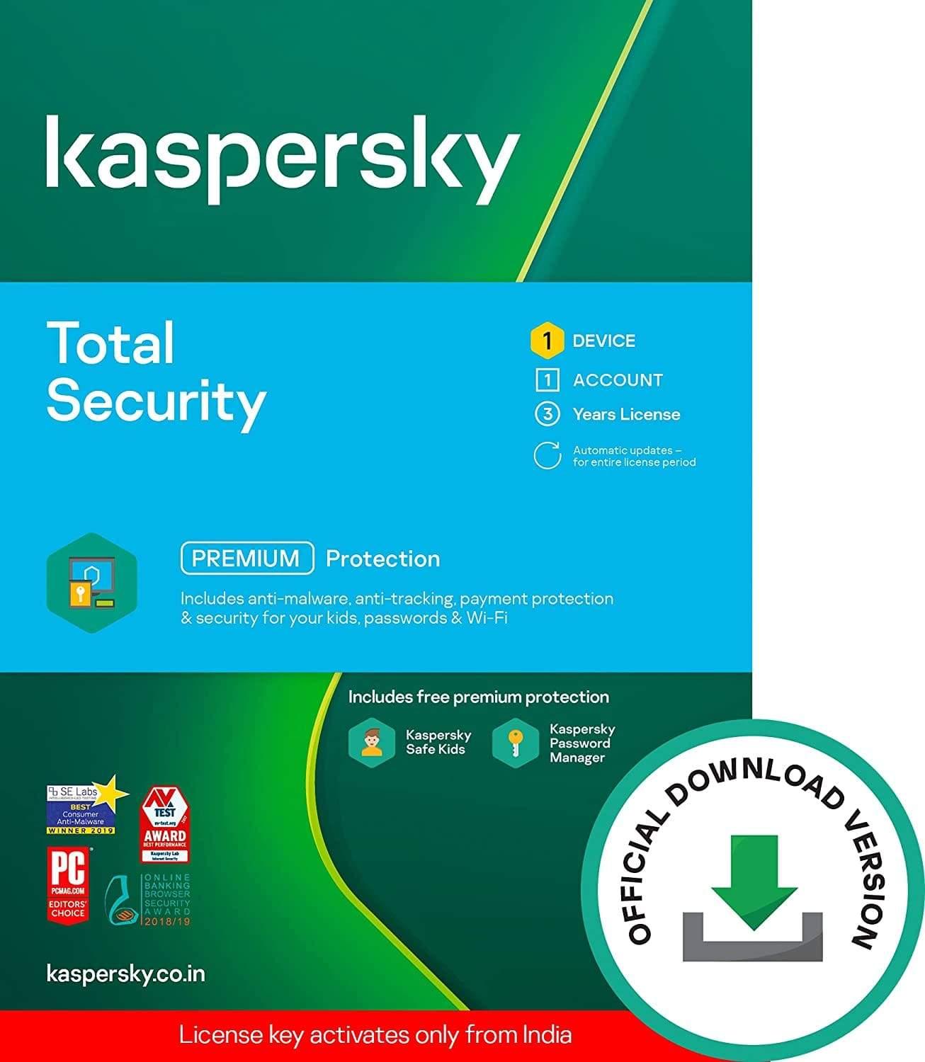 Kaspersky Total Security (Windows / Mac / Android) Latest Version - 1 User 3 Years (Code emailed in 2 Hours - No CD)-antivirus-dealsplant