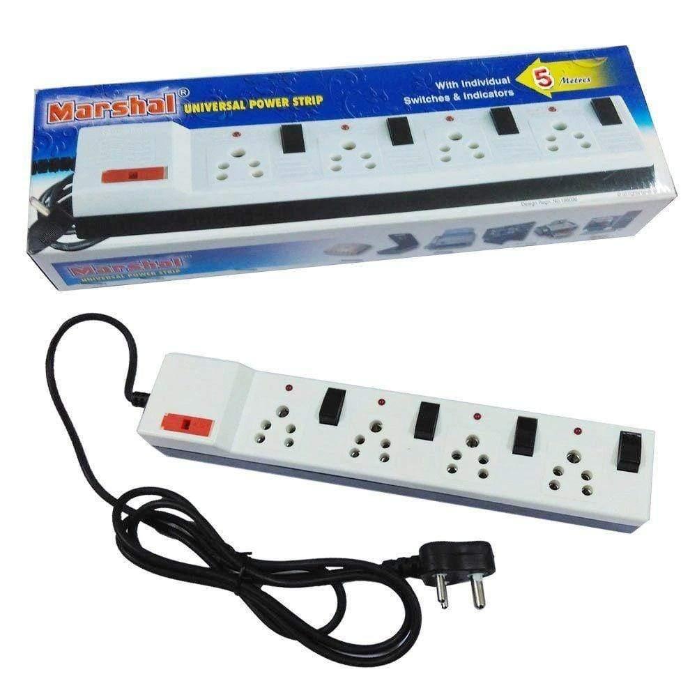 Marshal Universal Power Strip With Fuse, Individual Switches, 4 Plugs, Indian Pin type (2 Meter)-Power Strips-dealsplant