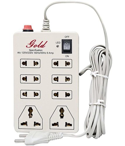 Dealsplant 6 Amp ABS Plastic Gold Mini Strip Multi Plug Extension Cord, 8 Sockets, 3 M-Electronics Tools-dealsplant