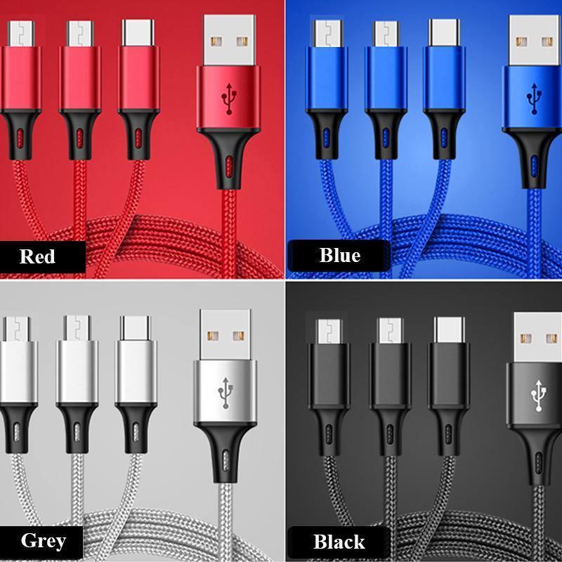 Onlite Premium Quality Nylon Braided 3 in 1 Data Charge & Sync Cable 1m with lightning, MicroUSB & Type C connectors-Datacable & Chargers-dealsplant