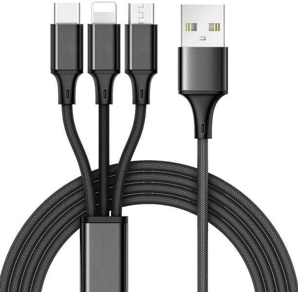 Onlite Premium Quality Nylon Braided 3 in 1 Data Charge & Sync Cable 1m with lightning, MicroUSB & Type C connectors-Datacable & Chargers-dealsplant