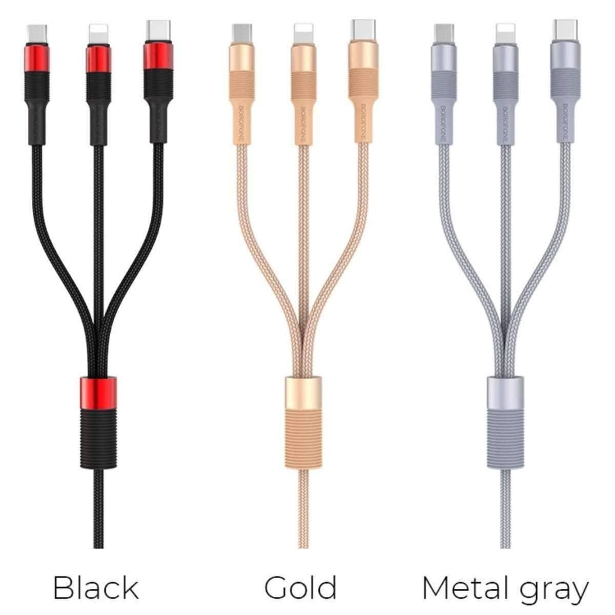 Onlite Premium Quality Nylon Braided 3 in 1 Data Charge & Sync Cable 1m with lightning, MicroUSB & Type C connectors-Datacable & Chargers-dealsplant