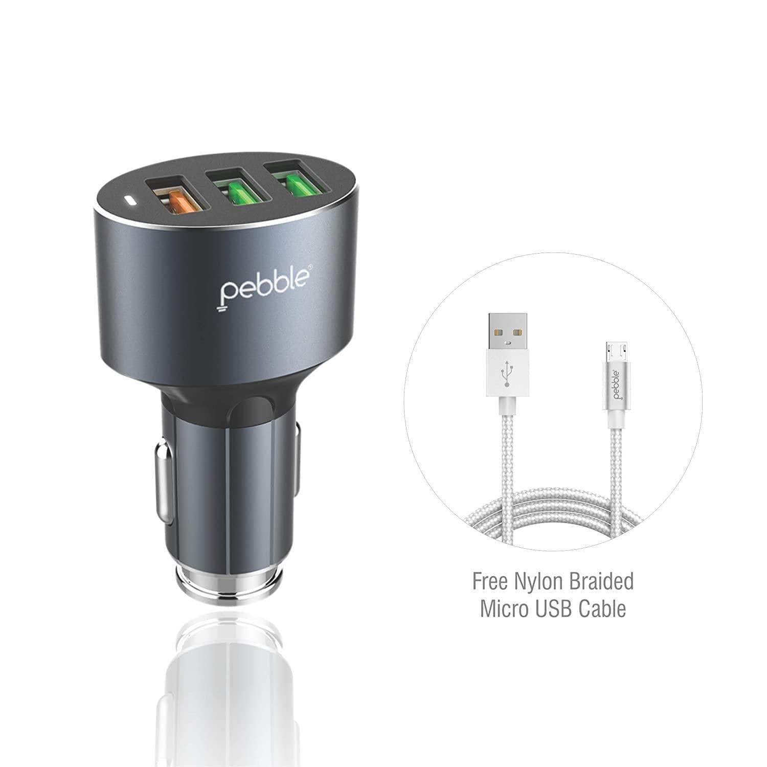 Pebble Quick QC-3.0 Car Charger With 3 USB Output-Car charger-dealsplant