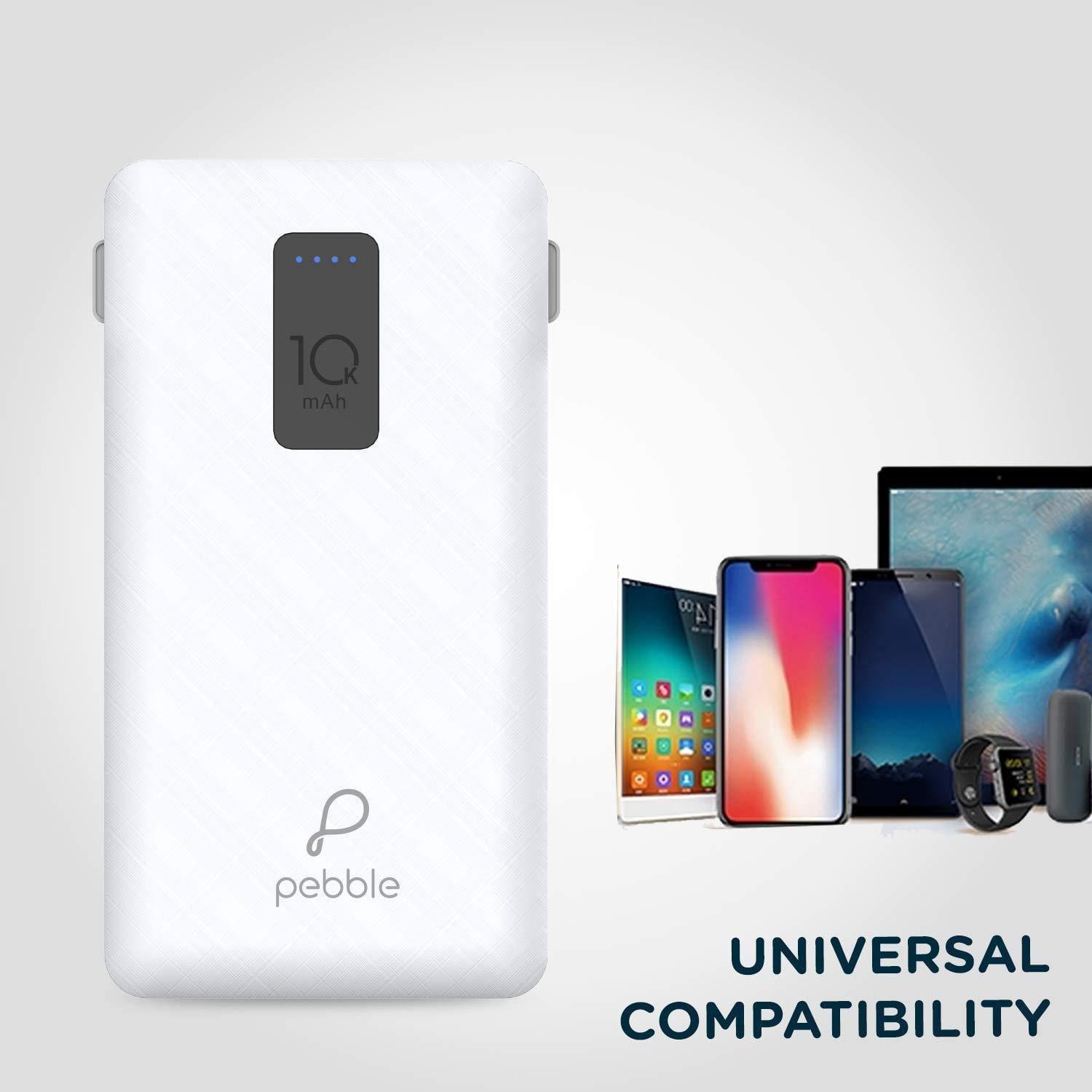 Pebble Ace+ 10000mAh Li-Polymer Power Bank with in-Built Micro, Type-C & Lightning Cables and 12W Fast Charging PB66(P)-Power Bank-dealsplant