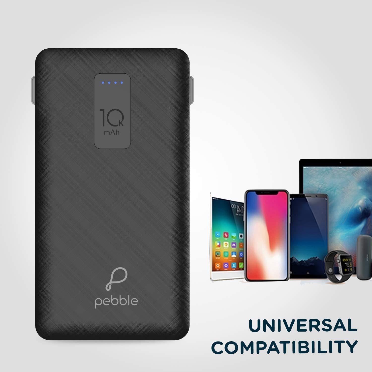 Pebble Ace+ 10000mAh Li-Polymer Power Bank with in-Built Micro, Type-C & Lightning Cables and 12W Fast Charging PB66(P)-Power Bank-dealsplant