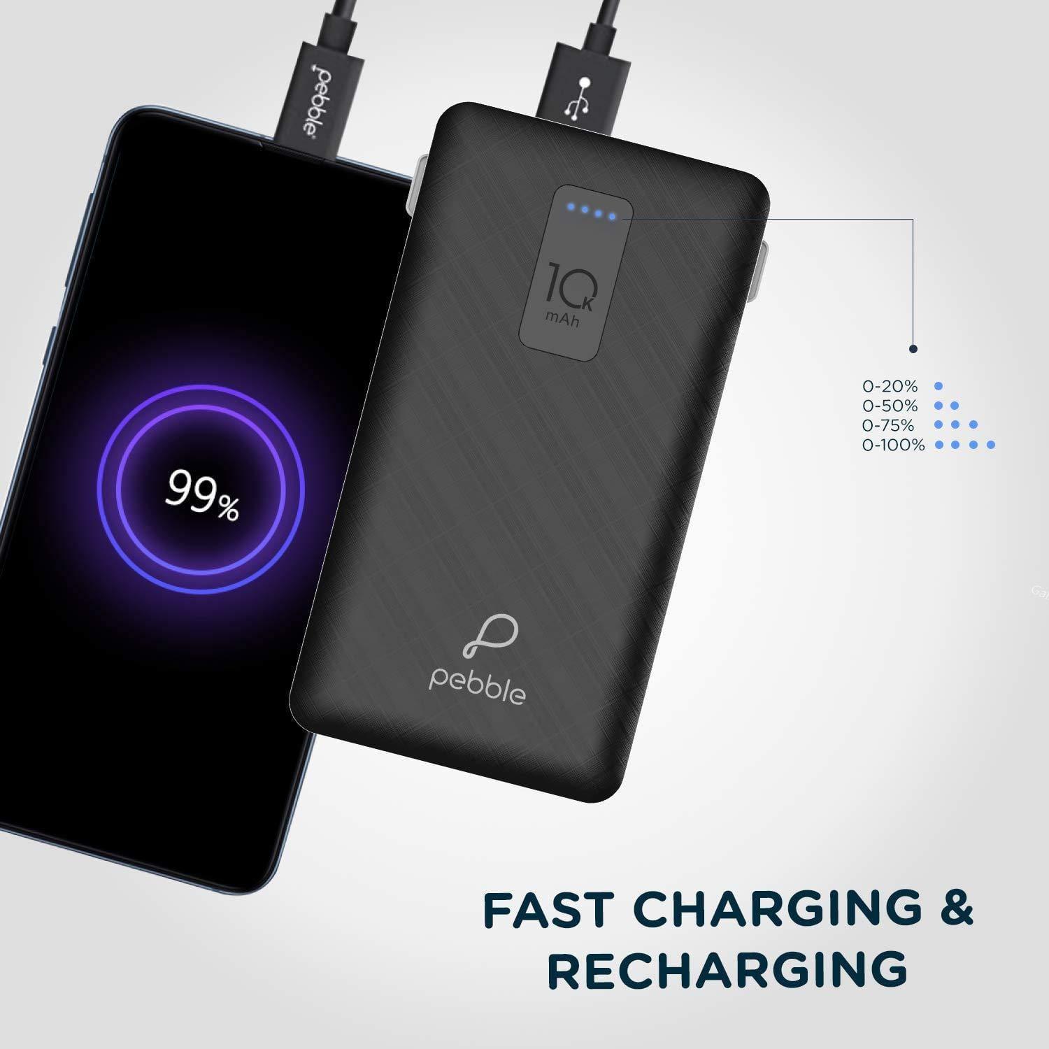 Pebble Ace+ 10000mAh Li-Polymer Power Bank with in-Built Micro, Type-C & Lightning Cables and 12W Fast Charging PB66(P)-Power Bank-dealsplant