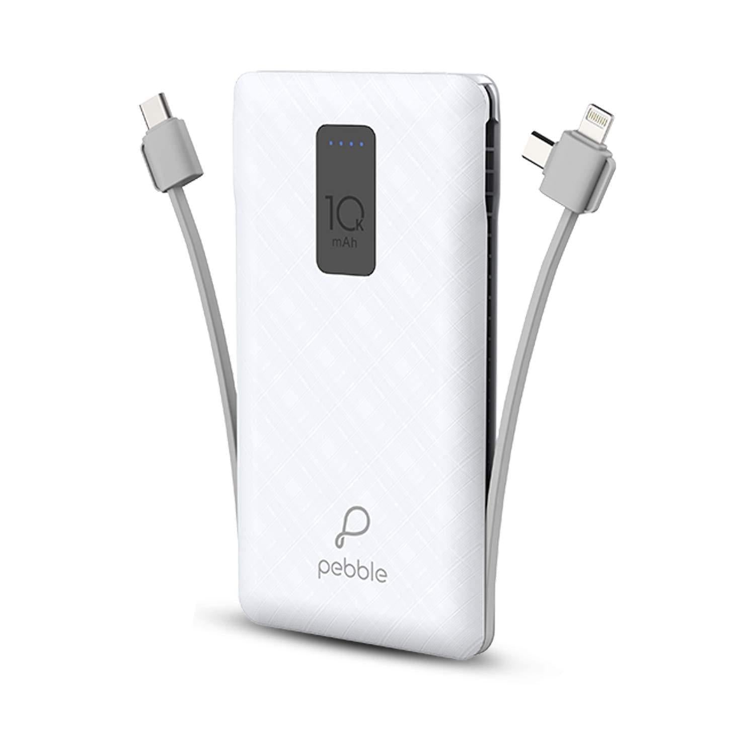 Pebble Ace+ 10000mAh Li-Polymer Power Bank with in-Built Micro, Type-C & Lightning Cables and 12W Fast Charging PB66(P)-Power Bank-dealsplant