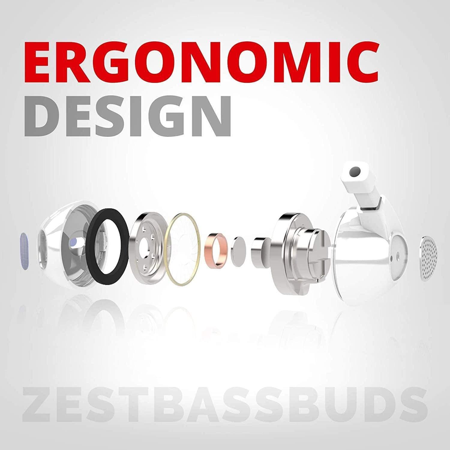 Pebble Zest BassBuds Wired Earphones with Inbuilt Mic - Black/white-Wired Earphone-dealsplant