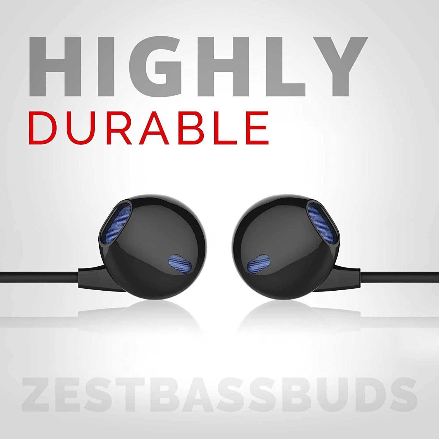 Pebble Zest BassBuds Wired Earphones with Inbuilt Mic - Black/white-Wired Earphone-dealsplant