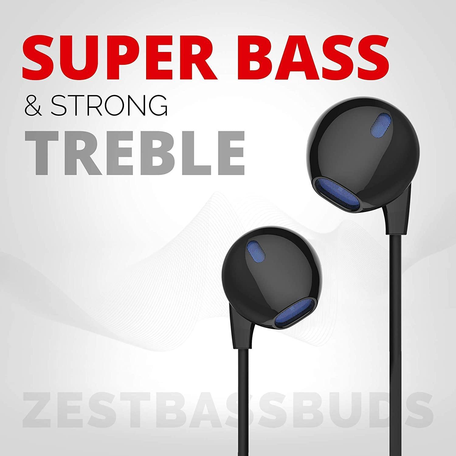 Pebble Zest BassBuds Wired Earphones with Inbuilt Mic - Black/white-Wired Earphone-dealsplant