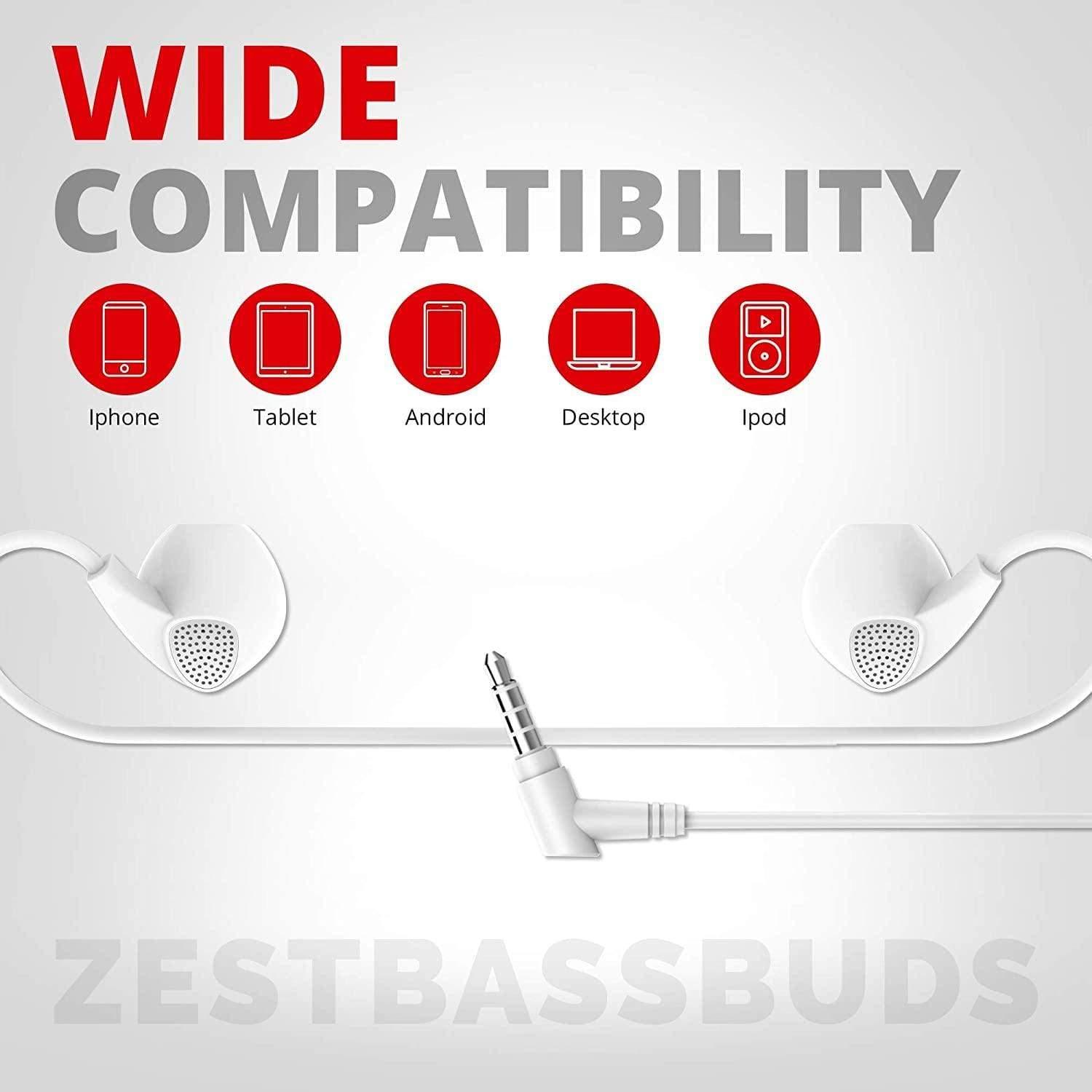 Pebble Zest BassBuds Wired Earphones with Inbuilt Mic - Black/white-Wired Earphone-dealsplant