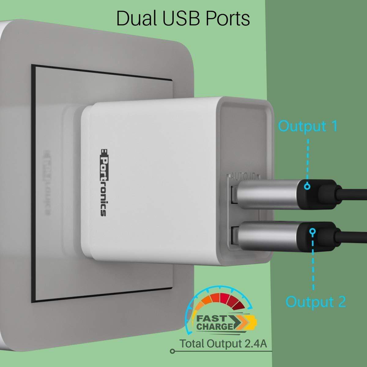 Portronics Adapto 2.4 A Quick Charging Dual USB Port Wall Adapter with 1M Micro-USB Charging Cable-adapter-dealsplant