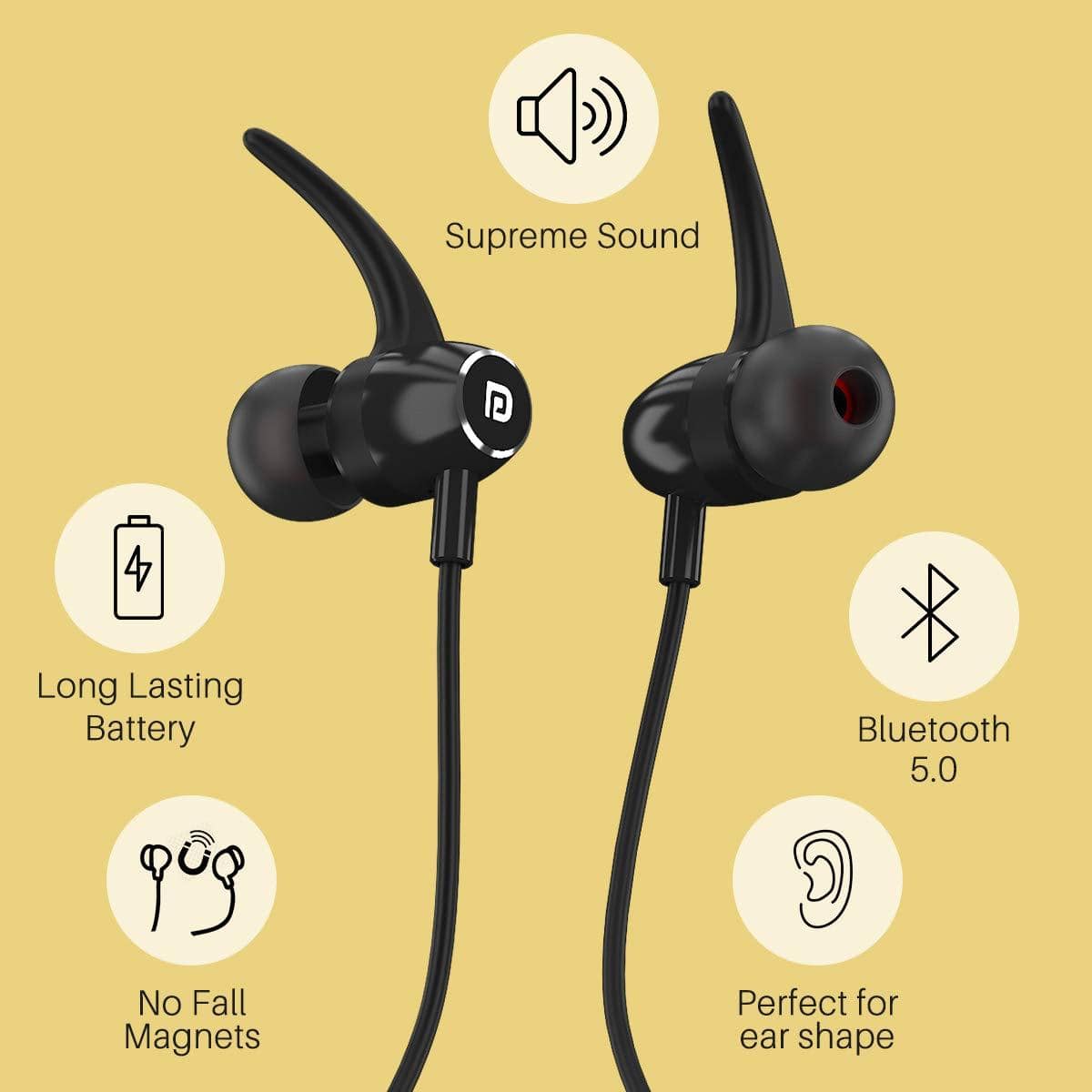Portronics Harmonics 300 Stereo Wireless Bluetooth 5.0 Sports Headset with High Bass-Bluetooth Headsets-dealsplant