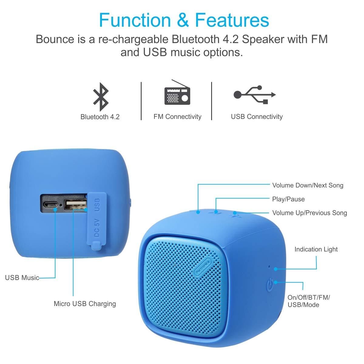 Products Portronics Bounce Portable Wireless Bluetooth Speaker with FM & USB Music-Bluetooth Speakers-dealsplant