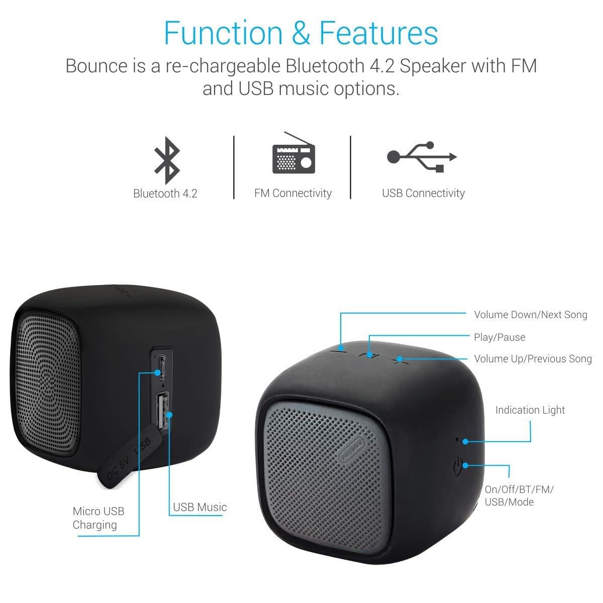 Products Portronics Bounce Portable Wireless Bluetooth Speaker with FM & USB Music-Bluetooth Speakers-dealsplant