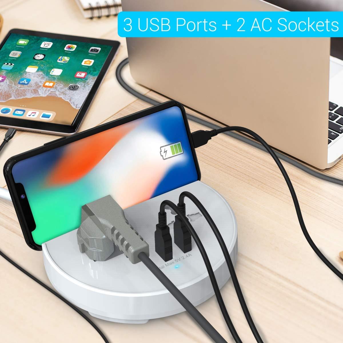 Portronics Power BUN, a Surge Protector with 2 AC Outlets and 3 USB Charging Ports Plus a Phone Docking Station, 1.5 Meter Power Cord, LED Indicator, White-Charger Pad-dealsplant