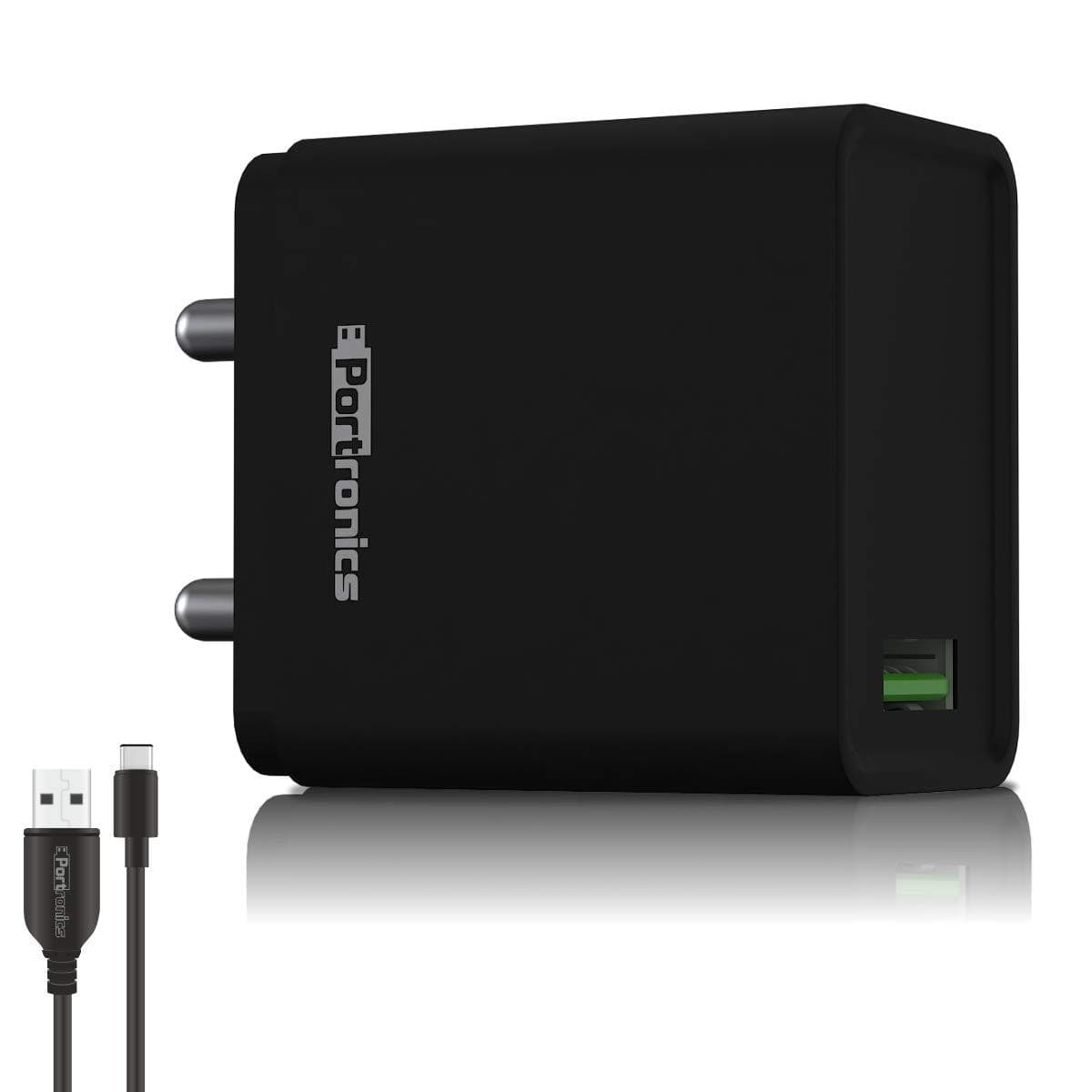 Portronics Adapto ONE 3A Fast Charging Adapter with 1M Type-C Cable-Chargers-dealsplant