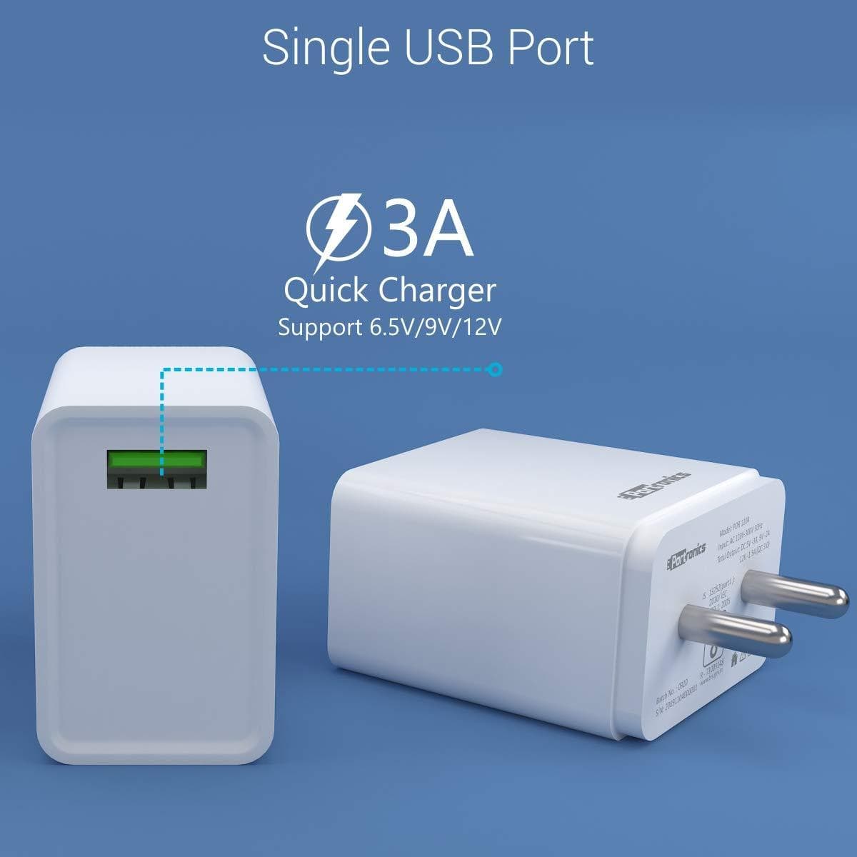 Portronics Adapto ONE 3A Fast Charging Adapter with 1M Type-C Cable-Chargers-dealsplant