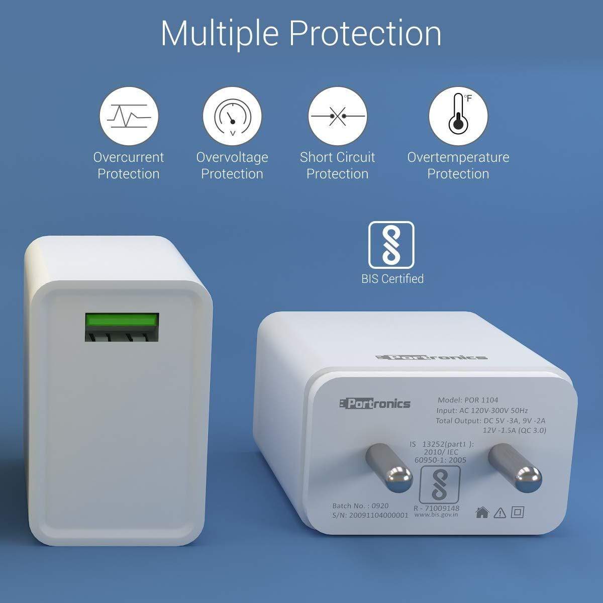 Portronics Adapto ONE 3A Fast Charging Adapter with 1M Type-C Cable-Chargers-dealsplant