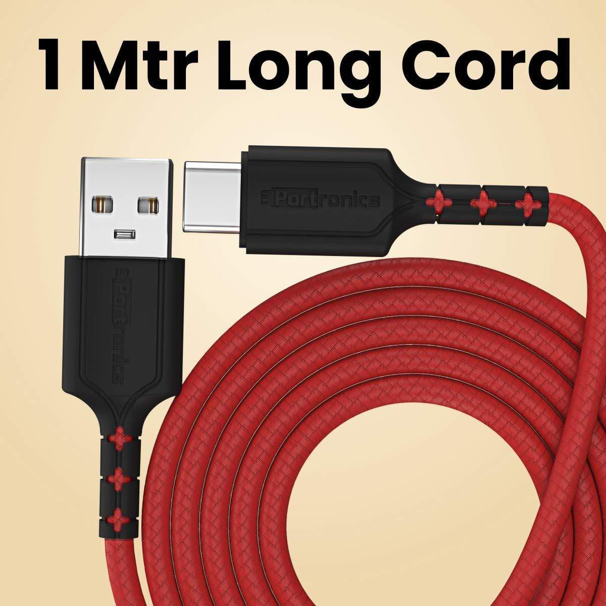 Portronics Konnect Dash Type-C Charging Cable Fast Charging 5.0A with Data Transfer, 1 meter with Leather Finish-Charging Cable-dealsplant