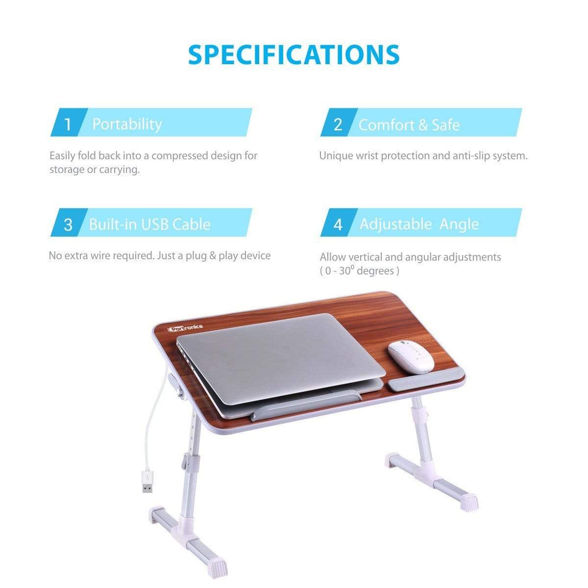 Portronics My buddy plus POR-895 Adjustable Laptop cooling Table Brown-laptop care-dealsplant