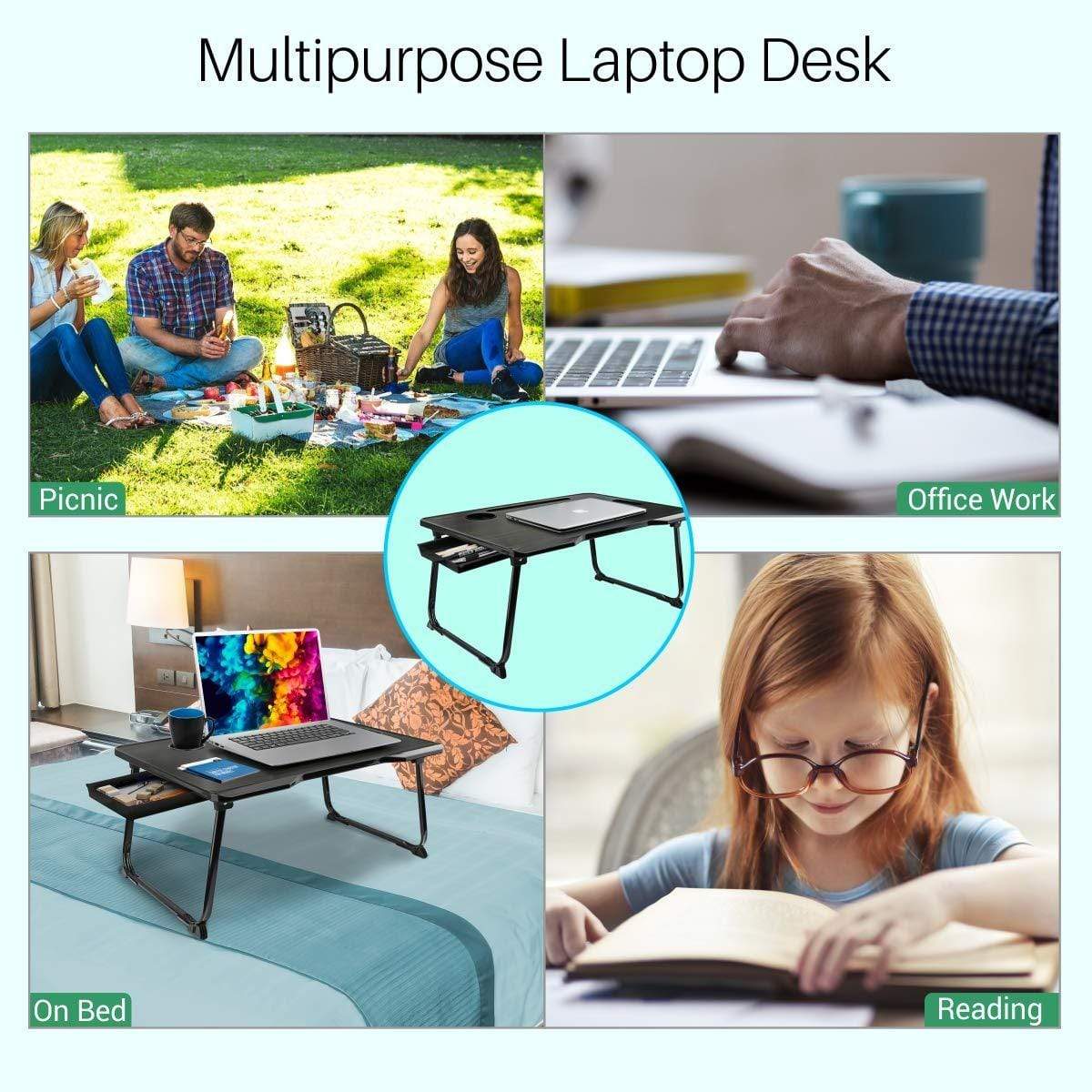 Portronics My Buddy One Plus POR-1191 Multifunctional Laptop Table Lapdesk for Office Home with Cupholder Bed Study Table (Black)-laptop care-dealsplant