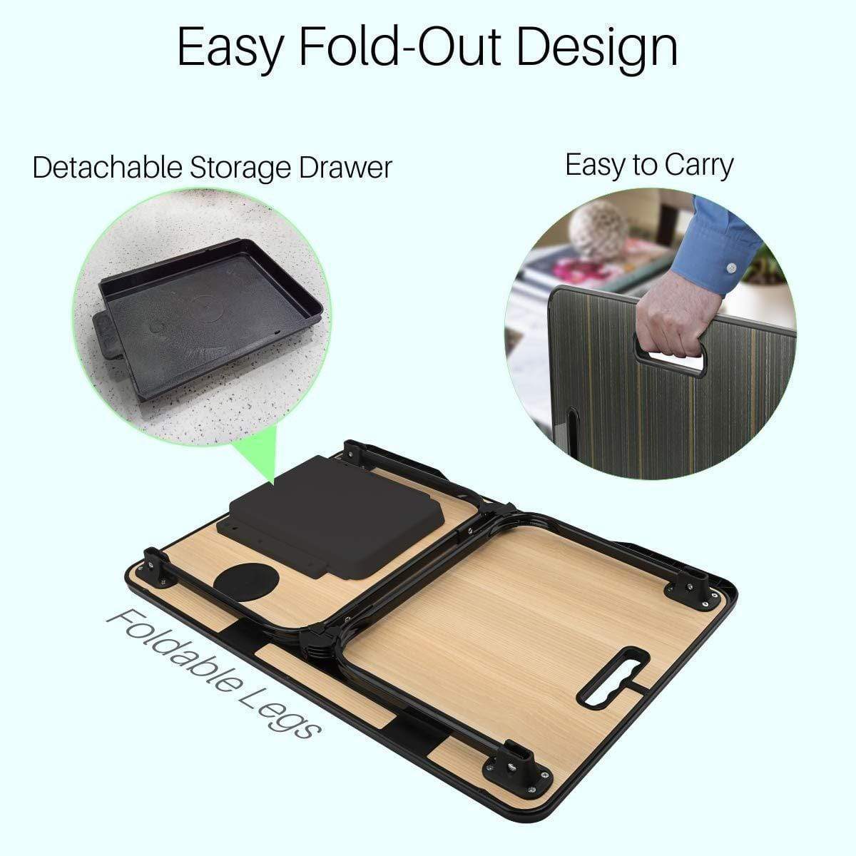 Portronics My Buddy One Plus POR-1191 Multifunctional Laptop Table Lapdesk for Office Home with Cupholder Bed Study Table (Black)-laptop care-dealsplant