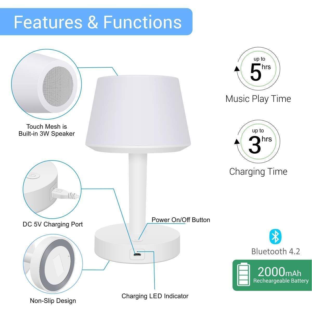 Portronics iLUMI, a Portable LED Lamp with Bluetooth Speaker, Color Changing LED Mood Light-LED Bluetooth Speaker-dealsplant